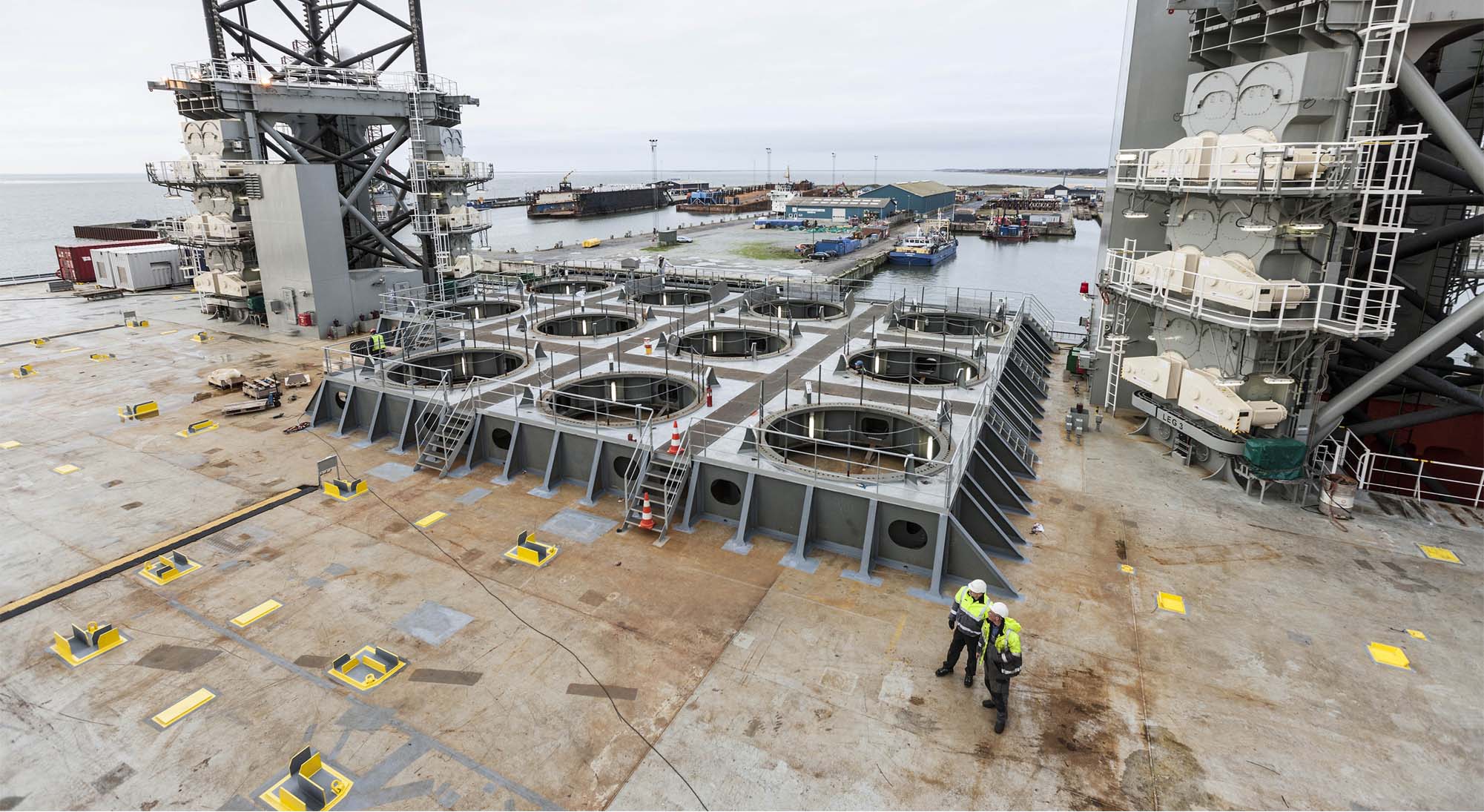 Deck-mounted steel supports shown in Granly Steel’s sea-fastening portfolio